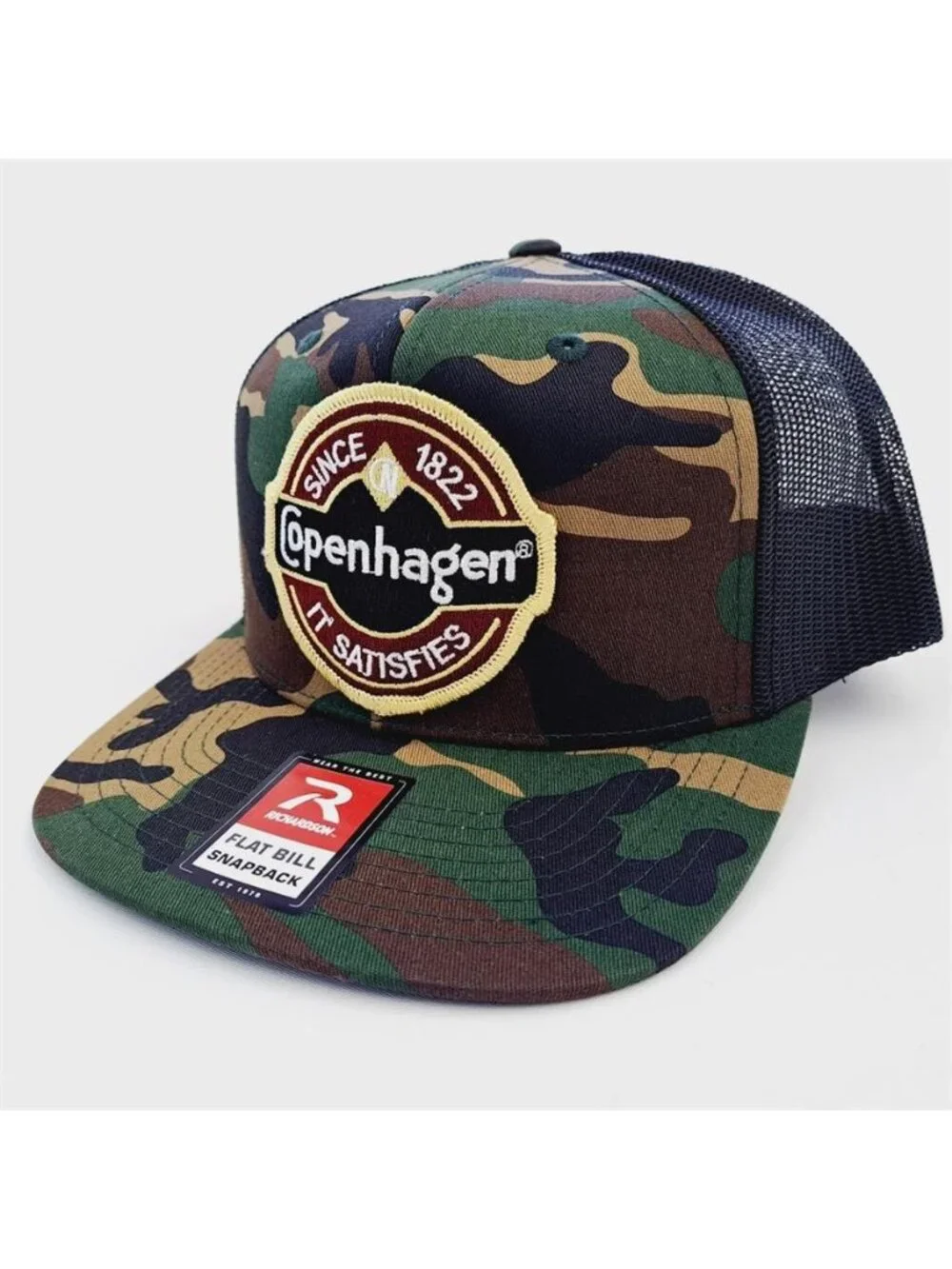 Retro Copenhagen Trucker Hat Vintage Camo Tobacco Patch Richardson Flat Bill 80s